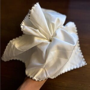 White Stitch Edge Pocket Square. Cotton Silk by Silk Pro, Italy